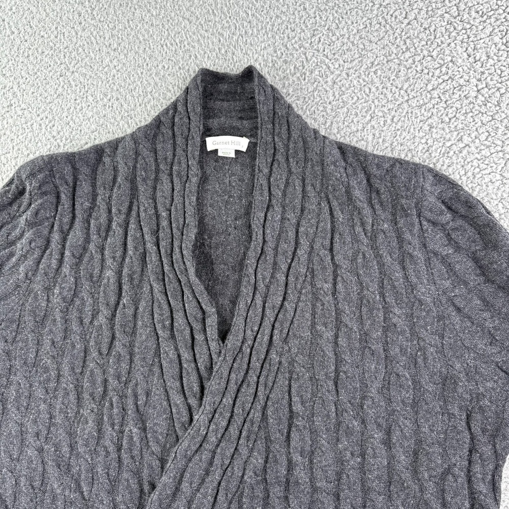 Garnet Hill Cardigan Sweater L Gray 100% Cashmere Cable Knit Open Front Warm - Picture 3 of 8